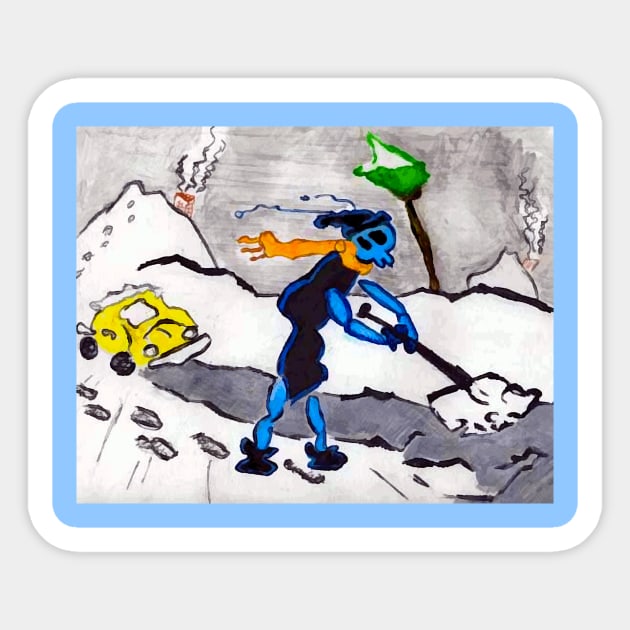 Alien Ant Shoveling Snow Sticker by DonWillisJrArt